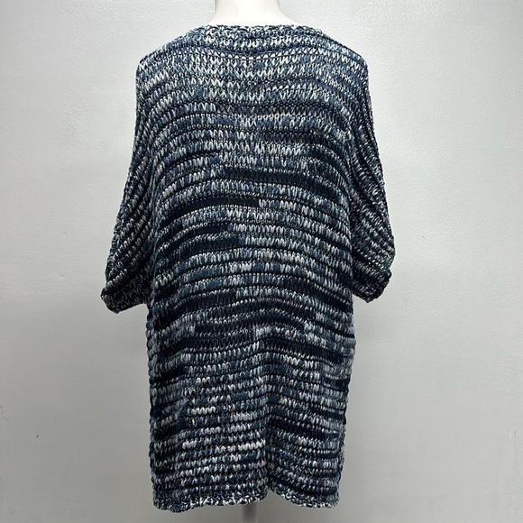 Eileen Fisher Sweater Top V-Neck Knit Brushstroke Cotton Tape Blue Size Large - Picture 4 of 8